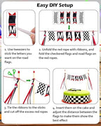 Race Car Cake Topper, Custom Name Race Car Birthday Cake Decorations, Race Car Party Decorations Checkered Flag Cake Banner