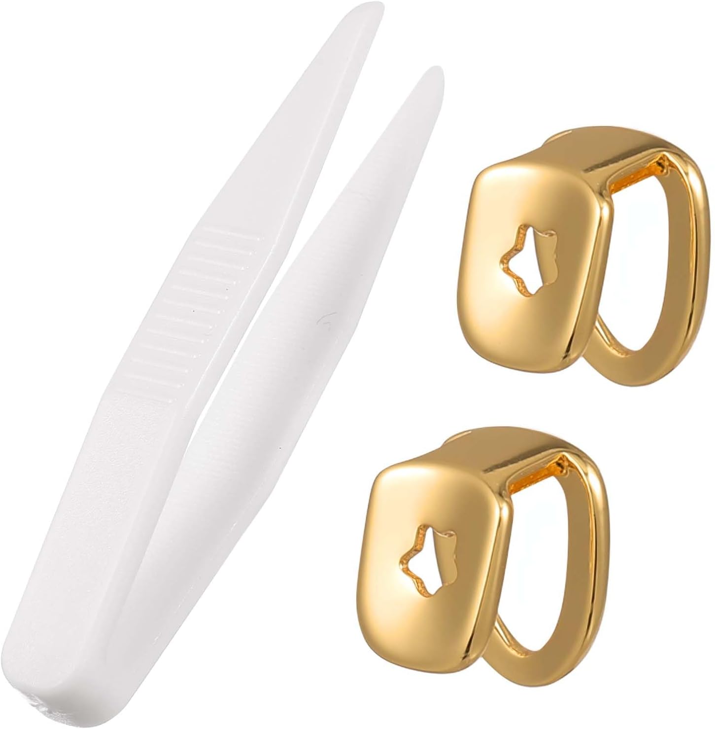 Garneck 2pcs Gold Grills for Teeth Copper Metal Single Tooth Caps Decorative Jewelry Tooth Braces Jewelry Hip-hop Supplies