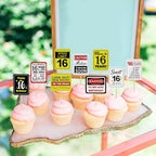 36Pcs 16th Birthday Card Cupcake Toppers Cheers to 16 Years Sweet 16 Speed Limit 16 It's My 16th Sixteen and Driving Soon Birthday Cupcake Picks Funny Birthday Anniversary Paper Cards Decorations