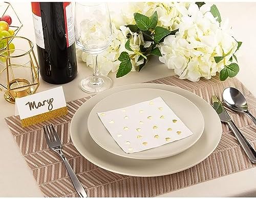 Juvale Engagement Napkins - 5 x 5 In Folded, 3-Ply, 50-Pack, Gold Foil Heart - Cocktail & Heart Engagement Party Napkins