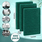 Hoolerry 100 Pcs Heavy Duty Scouring Pads Non Scratch Household Scrub Pads for Cleaning Reusable Pan Scrubber Anti Grease Scrubbing Pads for Dish Kitchen Metal Grills, 4.3 x 3 x 0.3 in (Green)