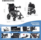 36 lbs Lightweight Foldable Electric Wheelchair for Adults & Seniors, 264LBS Capacity, 12-Mile Range All Terrain Power Wheelchair with LED Light & Cup Holder