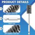 Hicarer 4 Pcs Stainless Steel Wire Brush for Drill Bore Brush Set with Hex Shank Handle Wire Brushes for Drill Ports Tubes Bearings Cleaning Parts Attachments and More, 3/8'', 1/2'', 3/4'', 7/8''