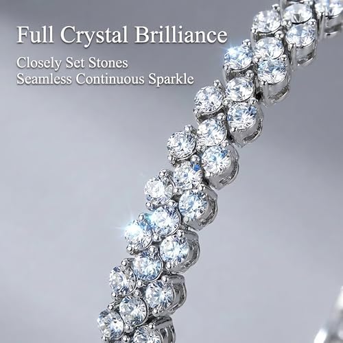 Silver Crystal Tennis Bracelet for Women – Elegant Full Zircon Sparkle, Slim Stackable Design, Secure Clasp, Dainty Luxury Jewelry Gift for Her