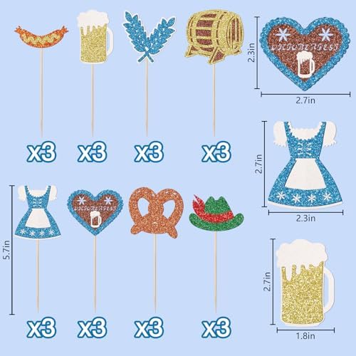 Firefairy Oktoberfest Cupcake Toppers, 24 Pcs, Multicolor, German Beer Festival Cake Picks, Bavarian Festival Decorations