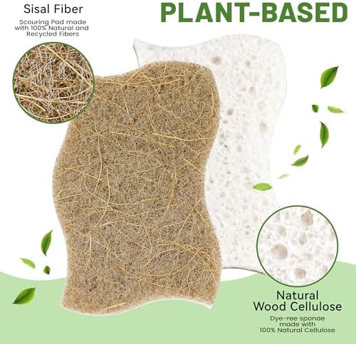 LILAC 12 Pack Natural Cellulose Sponges for Dishes - Non-Scratch Kitchen Scrub Sponges - 100% Biodegradable & Eco-Friendly Cleaning Sponges for Non-Stick Cookware, Bathroom & Household