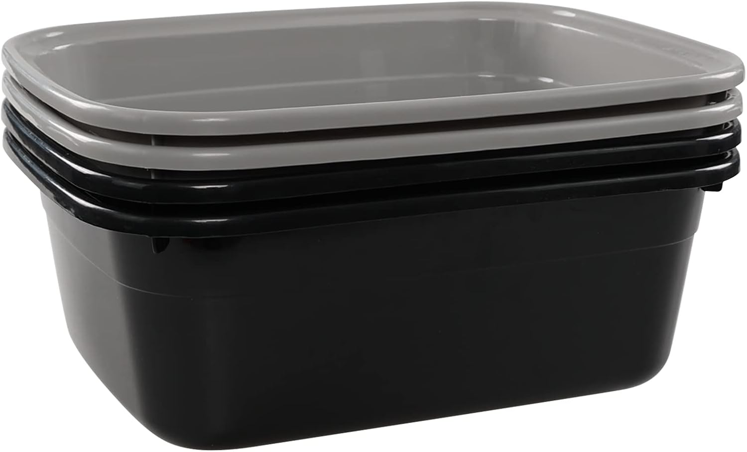 Jekiyo 14 Quart Plastic Dish Pan Basin, 4 Pack Wash Basin, Black & Gray