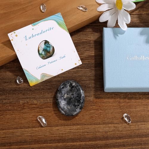 Labradorite Thumb Worry Stone for Anxiety Healing Crystals Sets, Hand Carved Crystals and Healing Stones, Meditation Crystal Reiki Natural Relax Palm Stone for Anxiety Therapy Relief