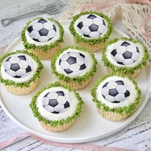 40PCS Soccer Edible Cupcake Toppers Edible Football Cupcake Picks for Ball Sports Theme Baby Shower Boys Girls Football Birthday Cake Cupcake Decorations Soccer Game Party Decorations
