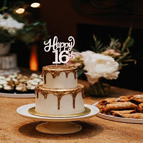 LASKYER Happy 16th Birthday Decorations,16th Birthday Rose Gold Rhinestone Cake Topper - Cheers to Sixteen Years Old Bday Party Metal Sparkly Cake Centerpieces Sign.