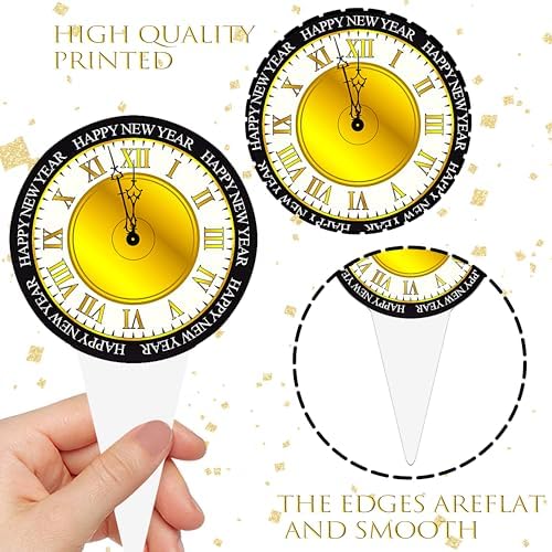 Happy New Year Party Cupcake Toppers 48Pcs Countdown Clock Theme Cupcake Toppers for 2026 New Years Eve Party Decorations Midnight Countdown Events Supplies
