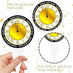 Happy New Year Party Cupcake Toppers 48Pcs Countdown Clock Theme Cupcake Toppers for 2026 New Years Eve Party Decorations Midnight Countdown Events Supplies