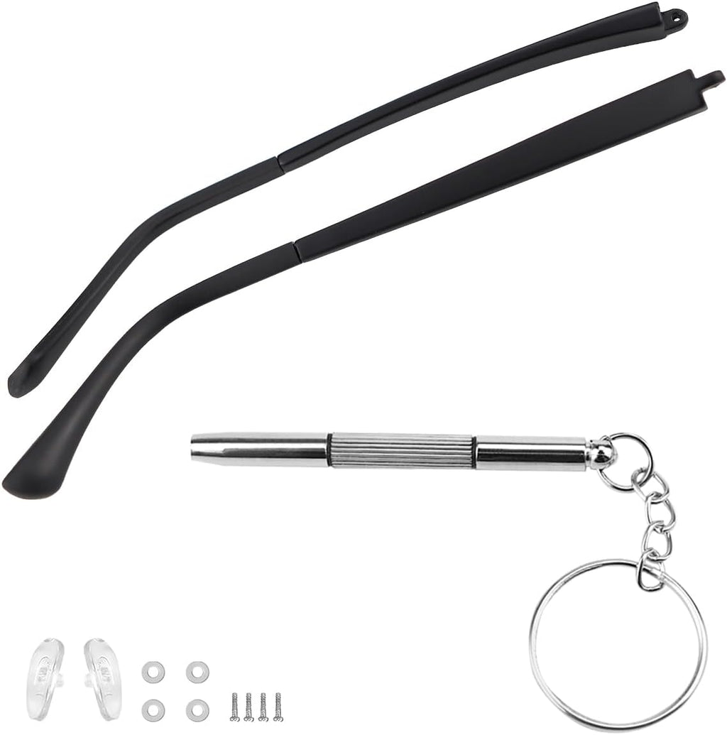 DOERDO 1 Pair Glasses Replacement Arms, Universal Glasses Legs, with Repair Tools, Screws, Matte Black