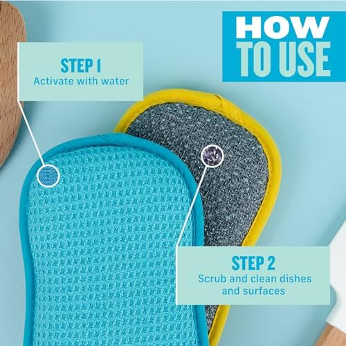 E-Cloth Washing Up Pad, Premium Microfiber Non-Scratch Kitchen Dish Scrubber Sponge, Ideal for Dish, Sink and Countertop Cleaning, 100 Wash Guarantee, Blue, 1 Pack