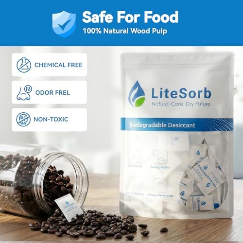 Natural Plant Fiber Moisture Absorbers for Food, Premium Moisture Absorption Desiccant Eco-Friendly Biodegradable Safe for Luxury, Collectibles, Handbags, Shoes, Camera, Guitar (2g x 50pcs)