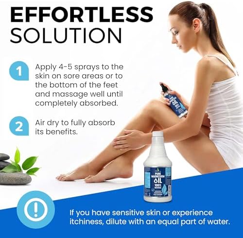 Pure Magnesium Oil Spray 32oz - Topical Magnesium Spray for Sleep & Feet - Extra Strength - USP Grade - 100% Natural and Organic Oil for Muscle Pain & Cramps - No Sprayer Included - Made in USA