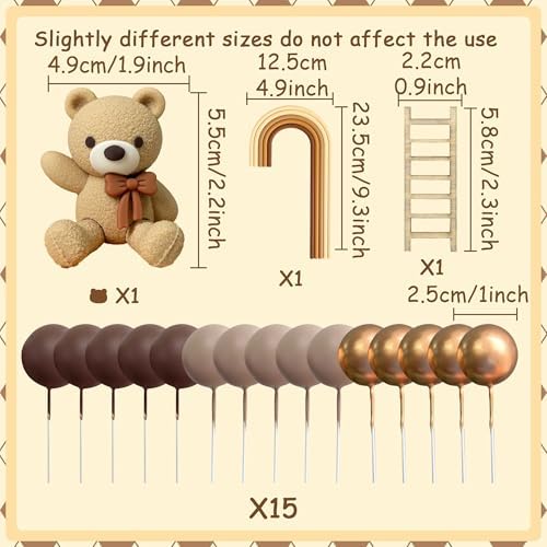 LaVenty Brown Bear Cake Decoration Beige Brown Balls Cake Topper Boho Bears Cake Cake Decoration Baby Shower Birthday Cake Decoration