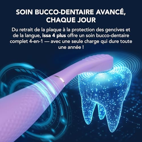 FOREO ISSA 4 Plus Sonic Electric Toothbrush - 4-in-1 AI-Guided Rechargeable Toothbrush Bundle with Extra Silicone & Polymer Hybrid Brush Head, Soft Bristles, Whitening Teeth - Lavander