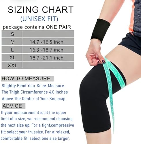 2 Pack Knee Brace, Sport Knee Pad, Knee Support Compression Sleeve, Running Knee Protector for Knee Pain Knee Band Men Women Stabilizer Wraps (Black, Large)