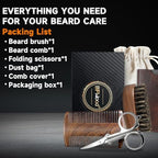 BFWood Mens Beard Brush Comb Kit, Small Travel Beard Set - Natural Boar Bristles With Black Walnut Wood, Grooming Sandalwood Mustache Comb, Mustache Trimming Sissors With Storage Bag