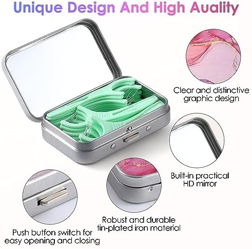 Dental Floss Portable Case, Easy to Store Floss Picks of Various Sizes, Portable Dental Floss Dispenser is Perfect for Travelling, Hotels, Dinners, Appointments.Pink Marble