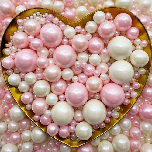 CandiJumpin Edible Pearls for Cake Decorating, Pink and White Pearl Sprinkles Baby Pink Sugar Pearls Edible Cake Decorations White Pearl Sugar Sprinkles Cupcake Toppers Valentines Baby Shower Party Birthday Wedding Christmas Supplies 3 OZ