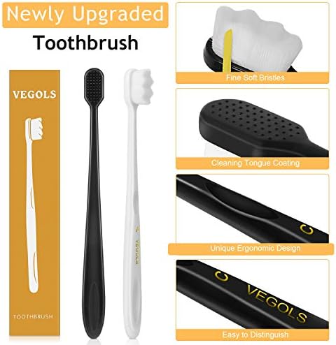 Adult Extra Soft Toothbrush with 20000 Soft Bristles, (Pack of 6) Micro Nano Manual Toothbrushes for Protect Sensitive Gums, Black/White
