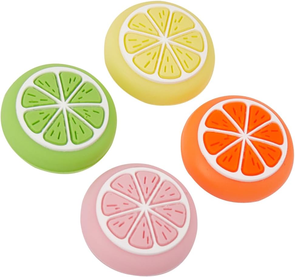 GORGECRAFT 4 Colors Silicone Thumb Grip Caps Cute Kawaii Soft Round Lemon Thumbstick Joystick Rocker Button Cover Replacement Compatible with Switch 1.7x1.7cm