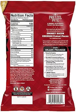 Pretzel Pete Smokey Bacon Cheddar Seasoned Pretzel Pieces, Non-GMO Ingredients, Small Batch, Bold Flavor, 9oz (3 Pack)