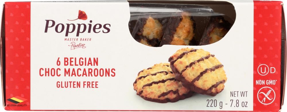 Poppies Belgium Macaroons Gluten Free Chocolate -- 6 Cookies ( pack of 6 boxes)