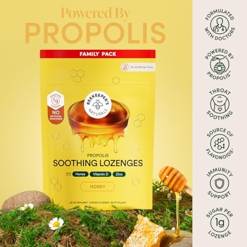 Beekeeper's Naturals Soothing Honey Cough Drops - Immune Support with Vitamin D, Zinc and Propolis Throat Soothing Lozenges, 24 Ct