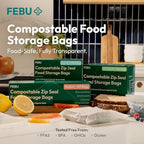 FEBU Snack Compostable Food Storage Bags, 180 Count | Certified Home Compostable & Biodegradable | PFAS & BPA Free Zipper Bags | Leak-Proof & Resealable | 6.5"x 3.25"
