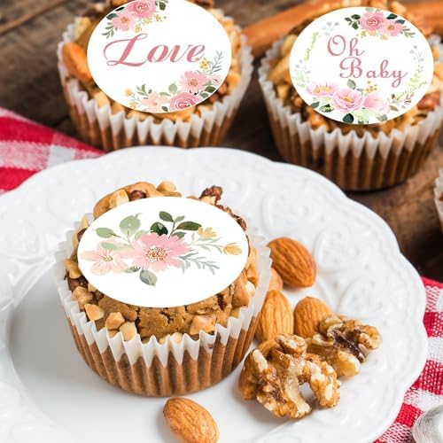 30Pcs Edible Baby Shower Cupcake Toppers Supplies Picks Wafer Paper Floral Theme Gender Reveal Cupcakes Cake Decorations Boy Girl Birthday Party Cake Decorations