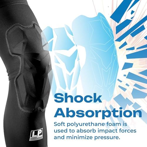 LP SUPPORT IM710 Shield Padded Leg Compression Sleeve, Ergonomic Knee Pad Support for Basketball, Volleyball, Running, Gym Workouts, Breathable Elastic Fabric for Men & Women (White, XL, 1-Pcs)