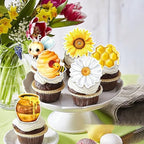 48 PCS Edible Bumble Bee Cupcake Toppers Wafer Paper Oh Babee Cake Decorations for Bee Theme Baby Shower Kids Boys Girls Birthday Cake Party Decoration