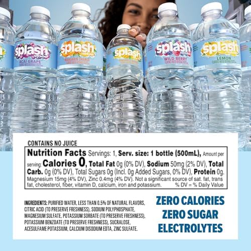 SPLASH REFRESHER Flavored Water Bottles, Mandarin Orange Flavor - 6-Pack, 16.9 Fl Oz - Refreshing Flavored Bottled Water with Electrolytes - Zero Sugar & Zero Calories