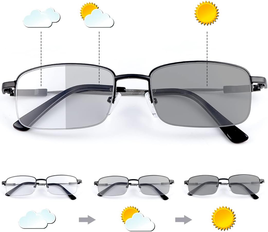 LJIMI Photochromic Progressive Multifocus Reading Sunglasses UV400 Protection Transition Sun Readers Anti Blue Light Glasses