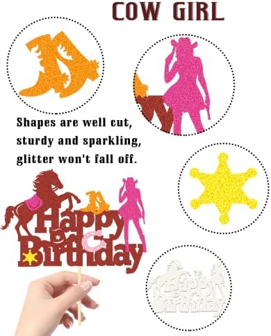 Glitter Horse Cowgirl Happy Birthday Cake Topper for Western Cowgirl or Cowboy Birthday Themed Cake Decorations Teenager Girls Boy's Gift Birthday Party Supplies