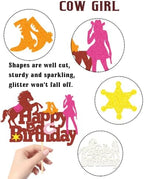 Glitter Horse Cowgirl Happy Birthday Cake Topper for Western Cowgirl or Cowboy Birthday Themed Cake Decorations Teenager Girls Boy's Gift Birthday Party Supplies