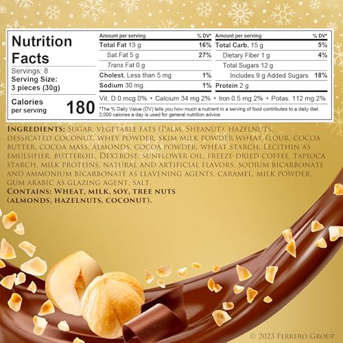 Ferrero Collection Chocolate Gift Box Grand Assortment, Hazelnut, Dark, Coconut, Almond, and Cappuccino Holiday Box of Chocolates Gifts, Christmas Candy, 24 Count, 8.7 oz