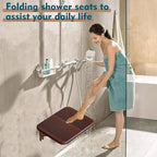 Folding Wall-Mounted Shoe Changing Stool, High-End Entrance Hall Foyer Chair, Invisible Household Folding Stool (Brown)