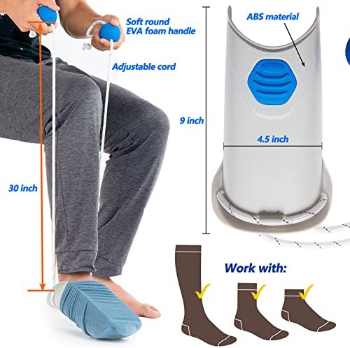 Sock Aid - 2 Pack Socks Helper with Adjustable Cords, Easy on Sock Aid Tool with Ergonomic Soft Foam Round Handles for Elderly, Disabled, Pregnant, Diabetics-Sock Helper Aide Tool