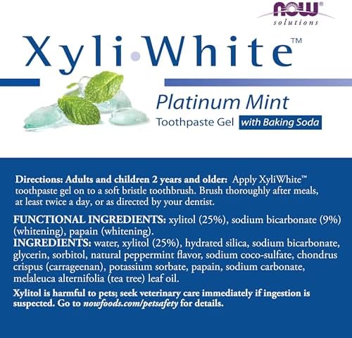 NOW Solutions, Xyliwhite™ Toothpaste Gel, Platinum Mint, Cleanses and Whitens, Fresh Taste, 6.4-Ounce