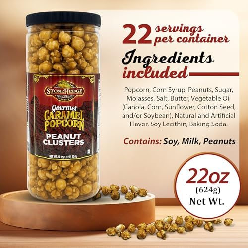Stonehedge Farms Gourmet Peanut Caramel Popcorn Clusters | 20 oz Reclosable Container | Mix Of Carmel Pop Corn, Peanuts, and Butter Toffee | Holiday Snack Gift