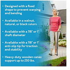 CAREX Solid Wood Walking Cane - Wooden Canes for Men & Women with 250 lb Weight Capacity - 36” Long, 1" Diameter, Wood Canes with Walnut Finish - Rubber Tip Single Point Cane, Walnut Finish, Organic Calendula, 1 Count