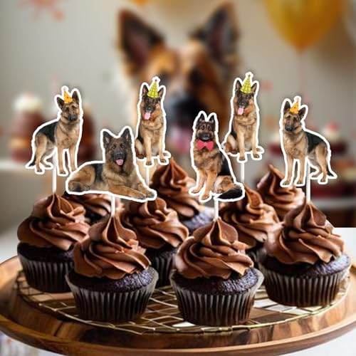 Cheereveal 36PCS German Shepherd Cupcake Toppers, Cute Puppy Dog Cupcake Picks Cake Decorations, Pet Adoption Theme Birthday Baby Shower Party Supplies