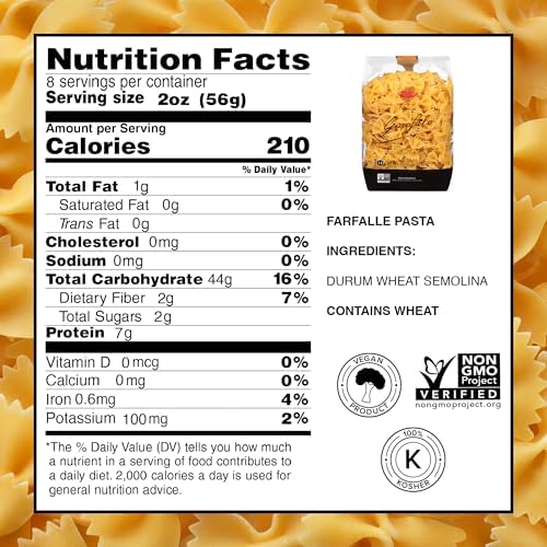 Garofalo - Premium Durum Wheat Semolina Farfalle Pasta, Italian Made, Bronze-Drawn, Al-Dente, One-Ingredient Pasta (2 pack)