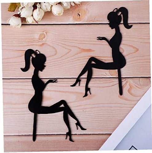 Women Birthday Cake Topper 10pcs High Heels Lady Cupcake Toppers Acrylic Princess Fairy Girl Silhouette Dessert Picks for Wedding Party, Black, 16.6*10.3cm