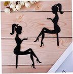 Women Birthday Cake Topper 10pcs High Heels Lady Cupcake Toppers Acrylic Princess Fairy Girl Silhouette Dessert Picks for Wedding Party, Black, 16.6*10.3cm