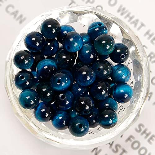 NCB 100PCS 8mm Natural Aquamarine Tiger's Eye Beads Gemstone Round Loose Stone Beads Spacer Beads for Jewelry Making with Crystal Stretch Cord (Aquamarine Tiger's Eye, 8mm 100Beads)